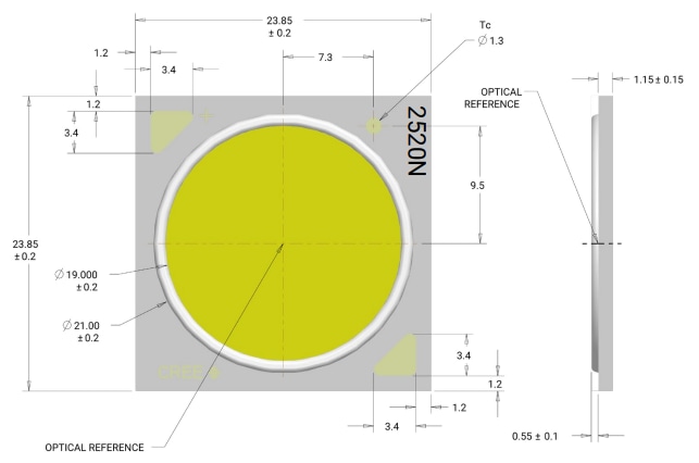 Mechanical Drawing - Cree LED XLamp® CXA2520 LED Arrays